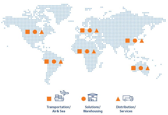 DSV automotive worldwide på en karta